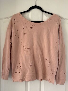 Express One Eleven Distressed Sweatshirt Women’s M Blush Pink Oversized Pullover
